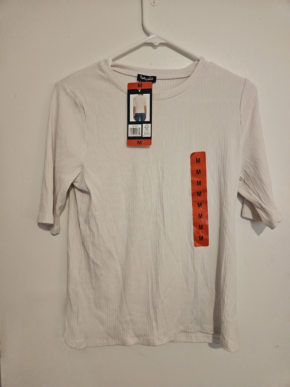 Splendid White Short Sleeve Ribbed Tee